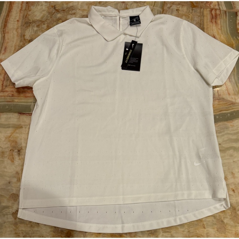Nike Dri-Fit Womens Ace Jacquard Golf Polo Shirt White Standard Fit Size M NWT